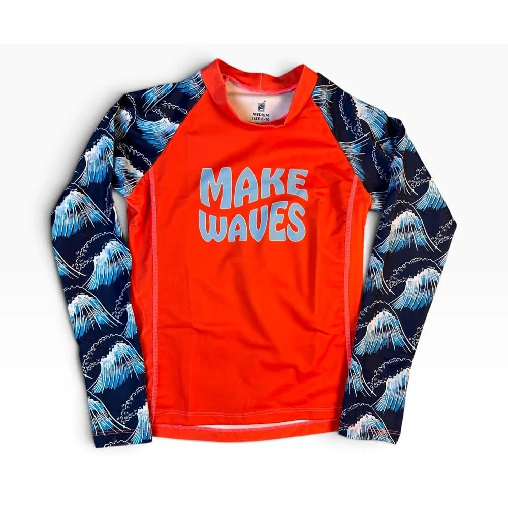 Juice Box Youth Boys Make Waves UV50+ Long Sleeve Rash Guard Shirt  Size 8-10